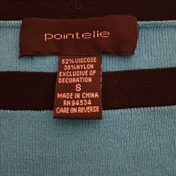 Pointelle turquoise/black bateau neck knit top sweater size S - Picture 6 of 6